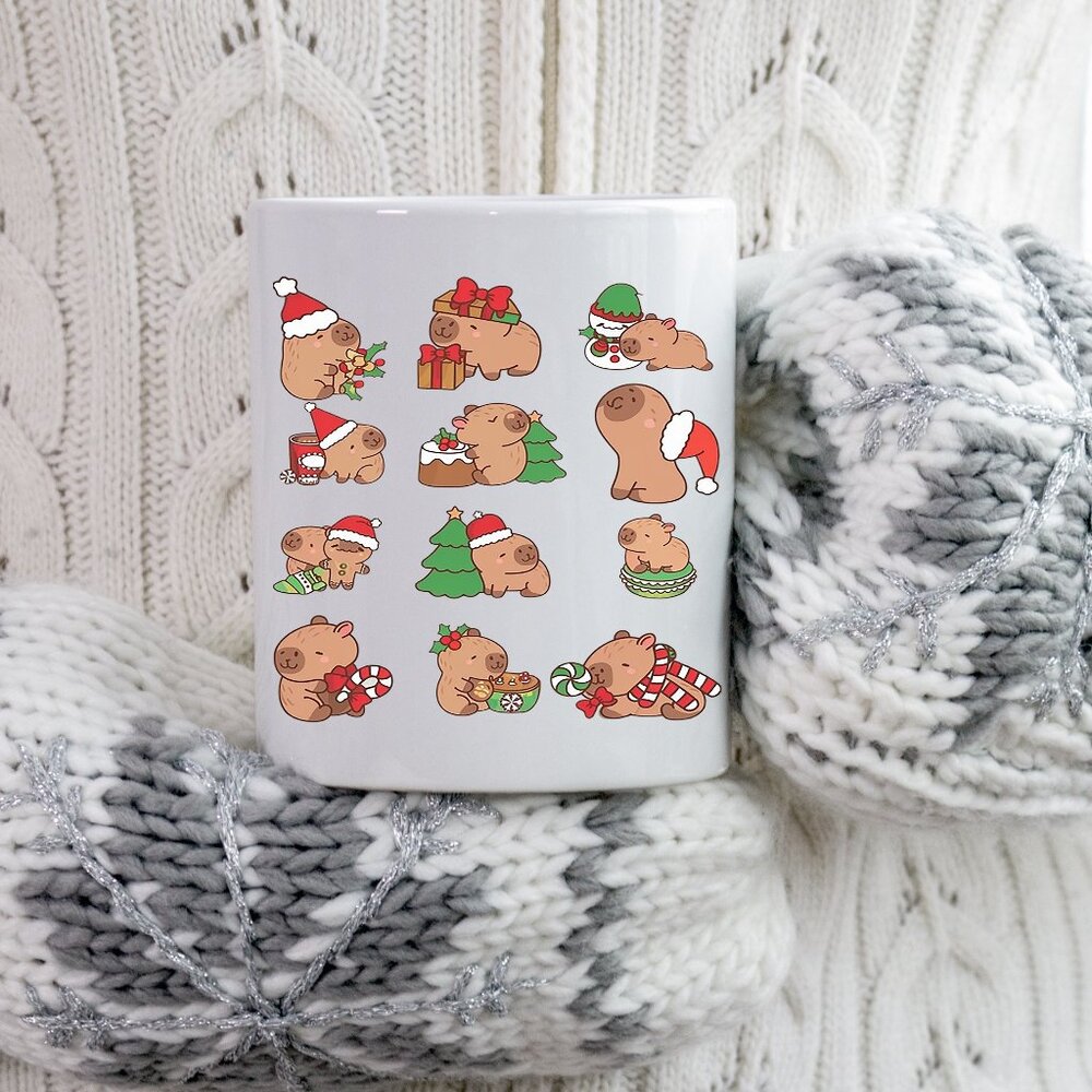 Capybara Christmas Mug Holiday Cheer with Adorable Capybara -11oz White Ceramic
